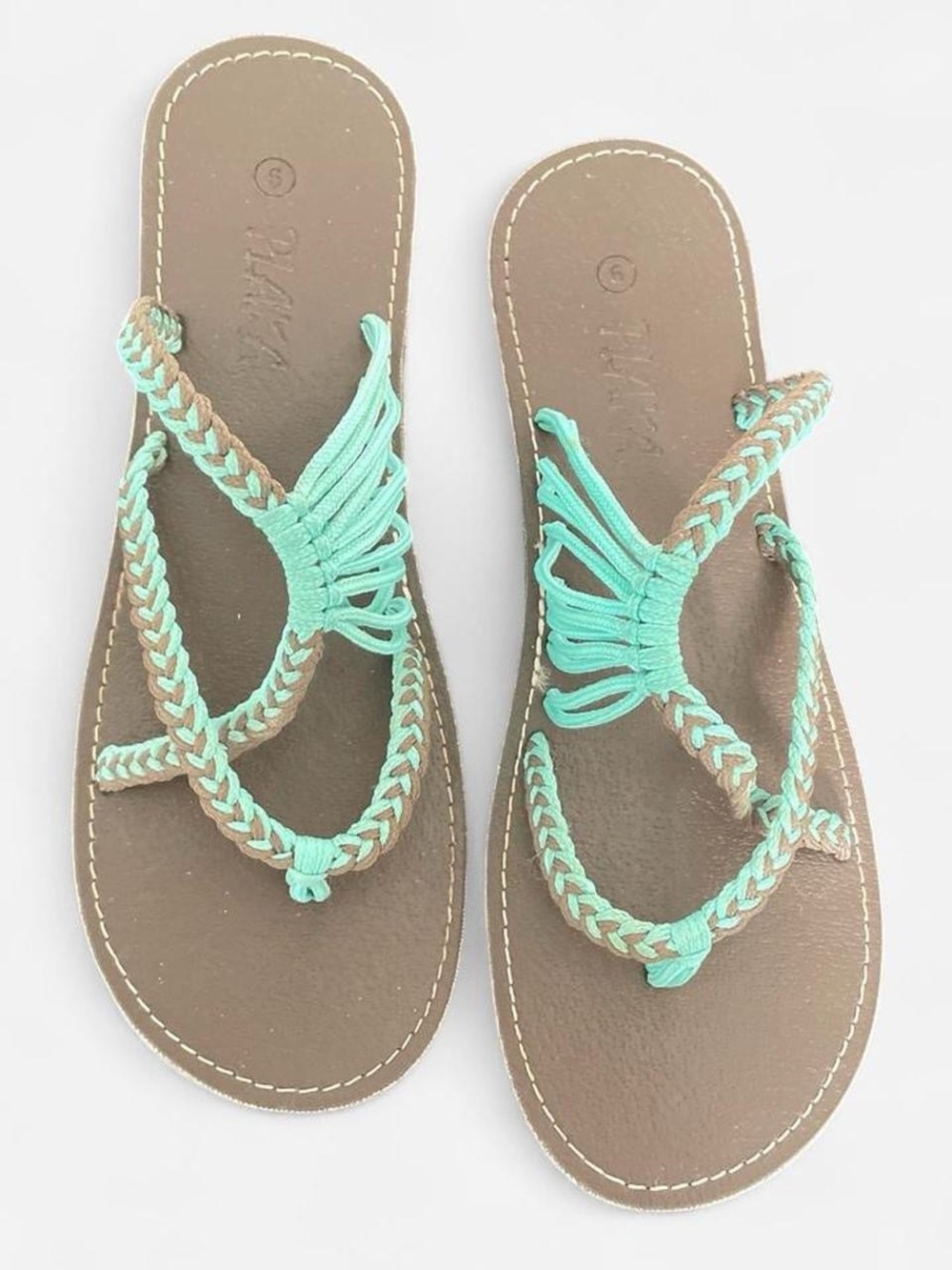 Braided Mint Green Women's Sandals with Soft Straps